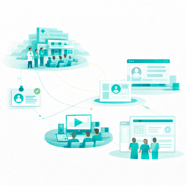 Hospital medical education platform integrated with portals, media, and identity systems