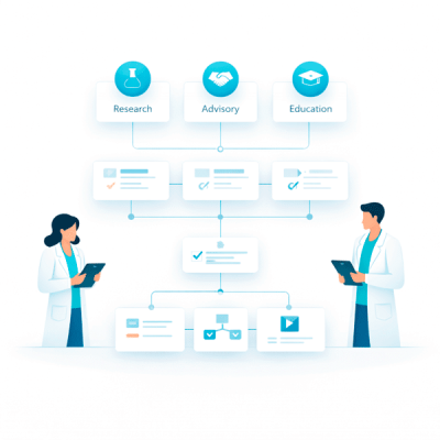 Structured healthcare professional engagement system with organized digital workflows