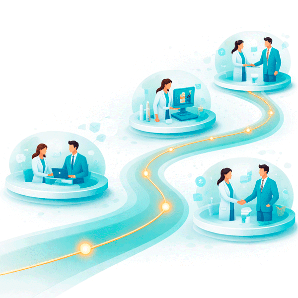 Clean flat vector illustration of a Targeted Promotion & Omnichannel Solution showing a continuous and structured progression across connected stages, with seamless transitions and coordinated interactions enabling efficient and uninterrupted execution.