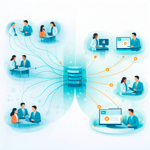 Clean flat vector illustration of a Targeted Promotion & Omnichannel Solution showing the contrast between delayed, indirect execution paths and immediate, direct interactions enabled by an existing infrastructure, resulting in faster and more efficient engagement.